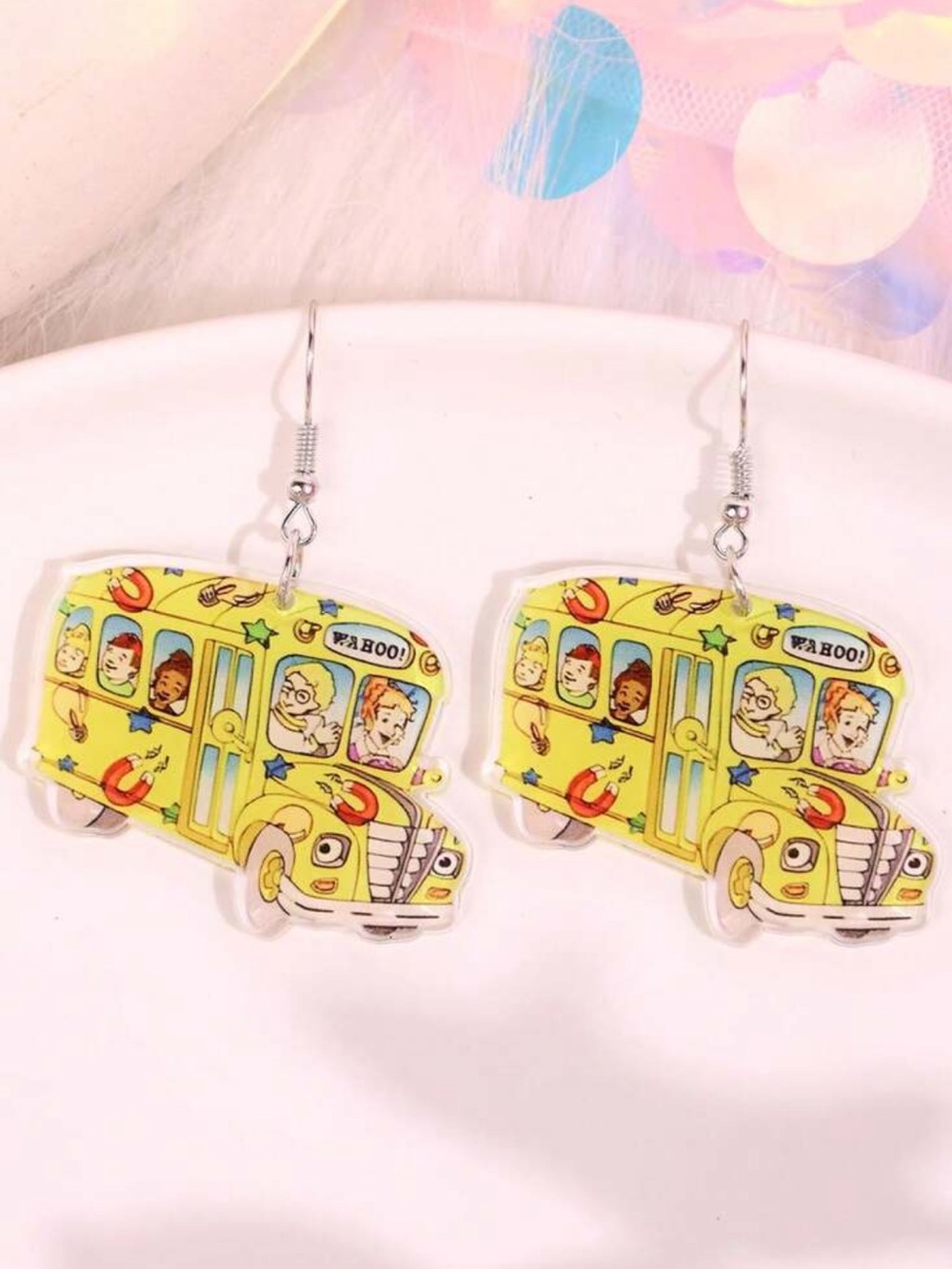 Cartoon School Bus Earrings Cute Acrylic Statement Jewelry